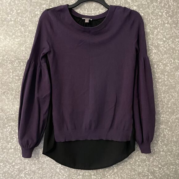 Chelsea 28 Purple Sweater with Black Semi Sheer Back - Size Small - Balloon Arms - Picture 1 of 6